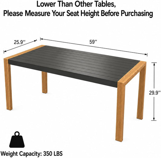 Grand patio Outdoor Dining Table for 6, Rectangle Aluminum Metal Table, Brown