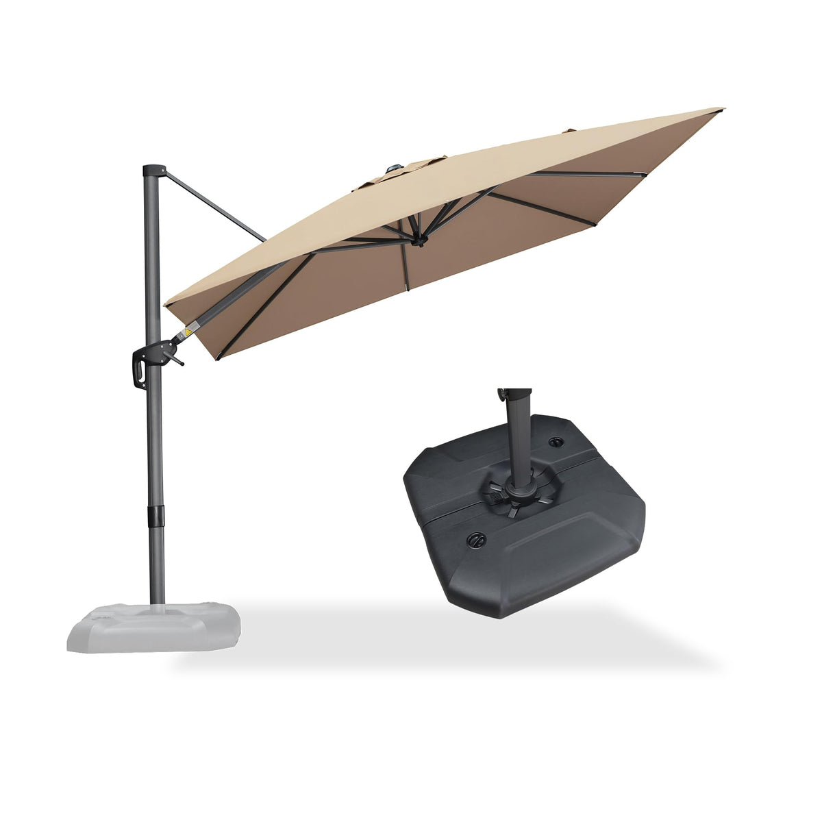 PURPLE LEAF Patio Umbrella with Base 9' x 11.5' 360° Rotation Control Beige