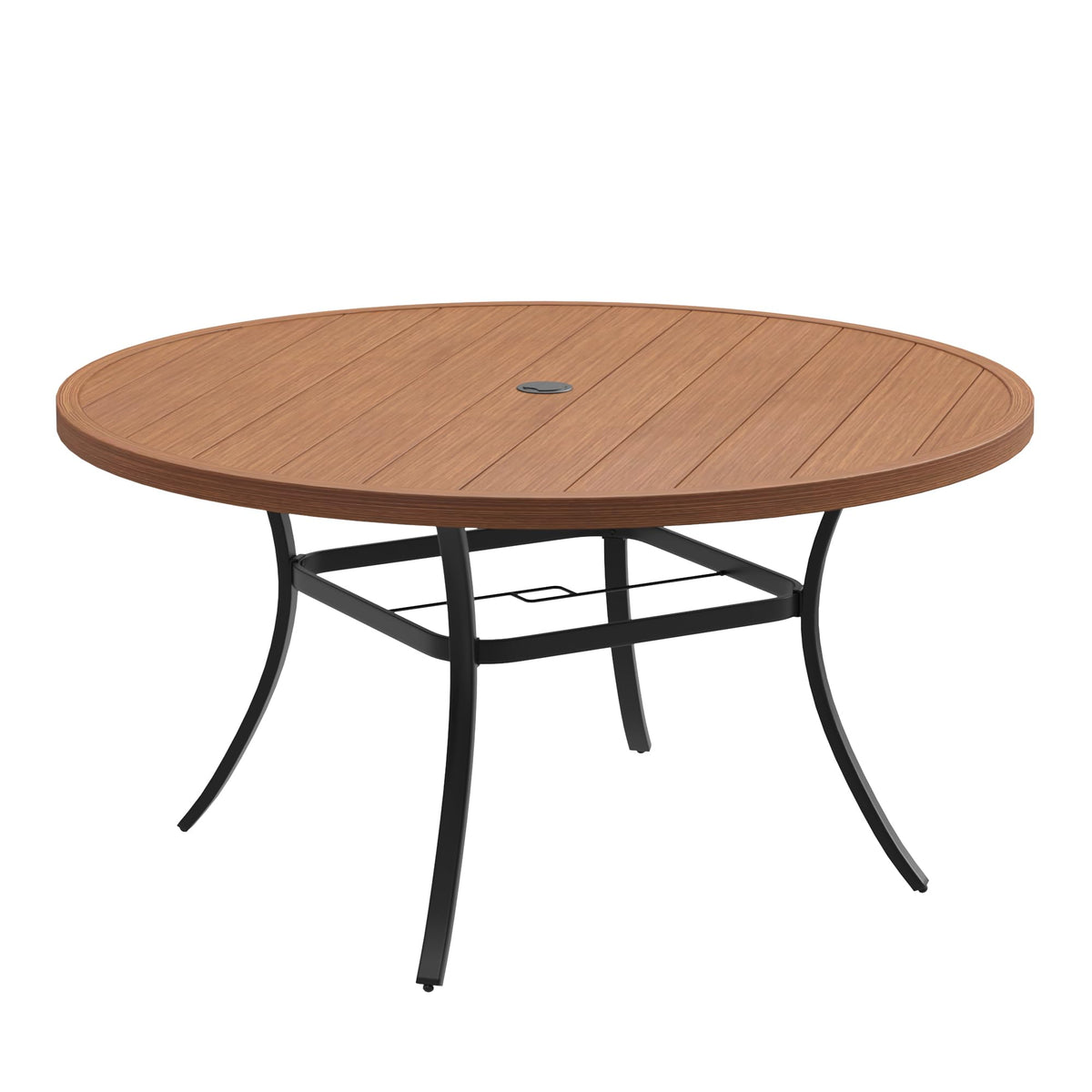 DIFY 48" Round Patio Dining Table for 6, All Weather Round Outdoor Metal Dining Table with 1.57" Umbrella Hole, Perfect for Backyard Lawn Garden, Walnut