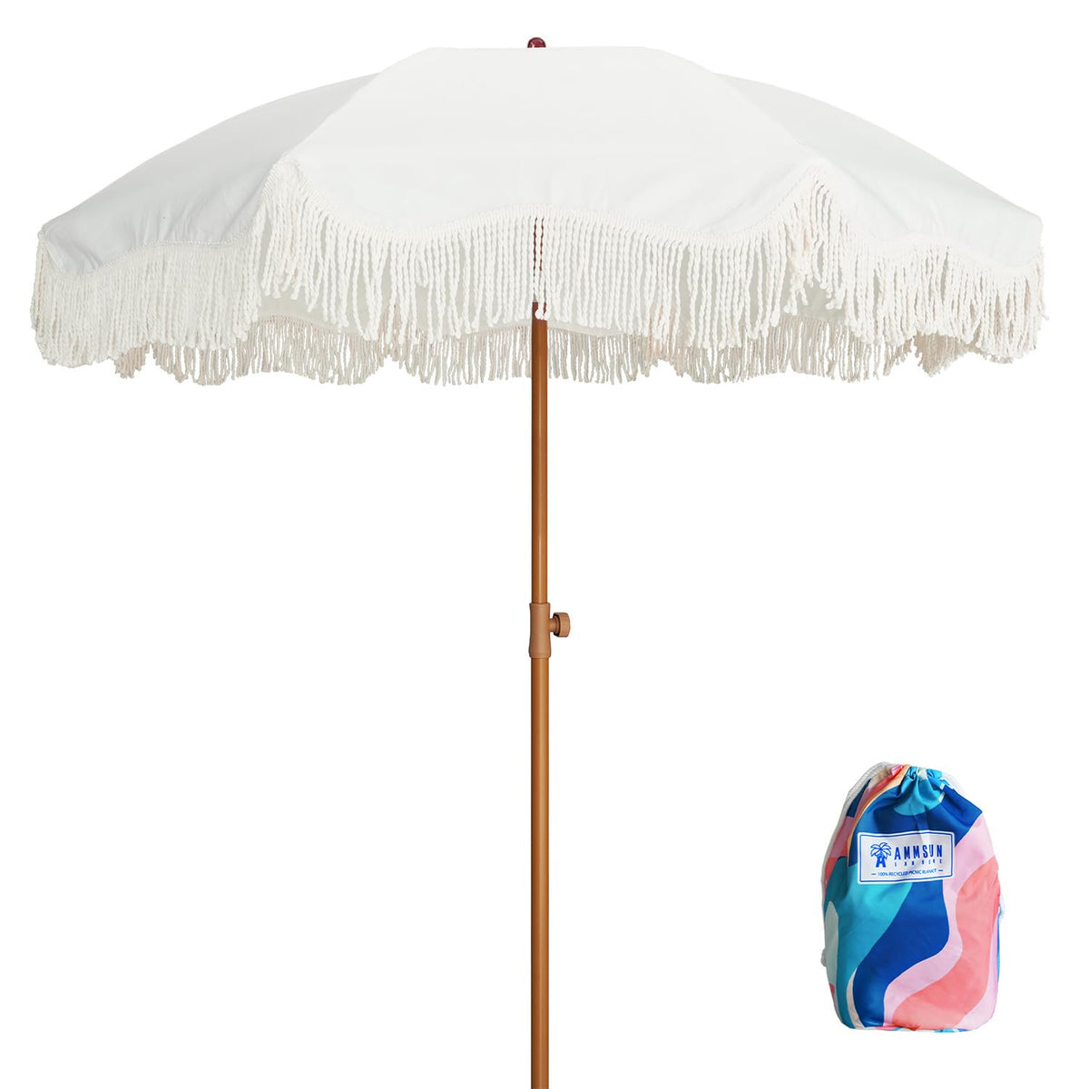 AMMSUN Boho Fringe Umbrella, 6.5ft Outdoor Umbrella with Tassel