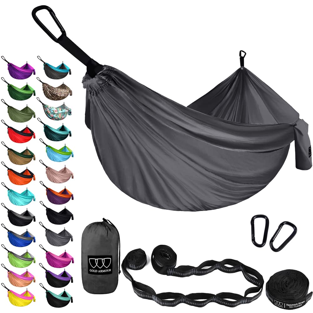 Gold Armour Camping Hammock - XL Double Hammock Portable Hammock Camping Accessories Gear for Outdoor Indoor with Tree Straps, USA Based Brand (Purple and Fuchsia)