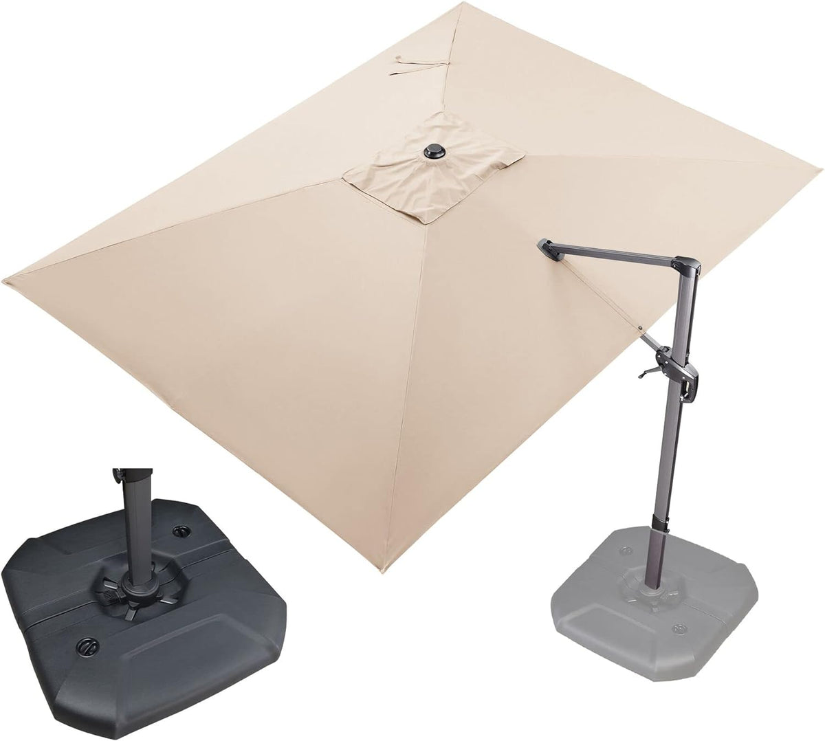 PURPLE LEAF Patio Umbrella with Base 9' x 11.5' 360° Rotation Control Beige