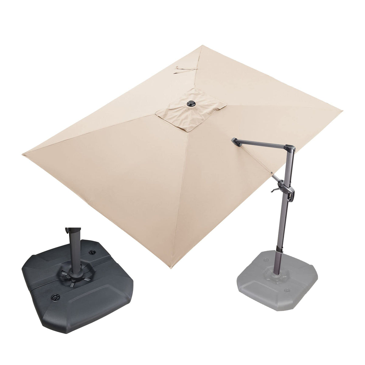 PURPLE LEAF Patio Umbrella with Base 9' x 11.5' 360° Rotation Control Beige