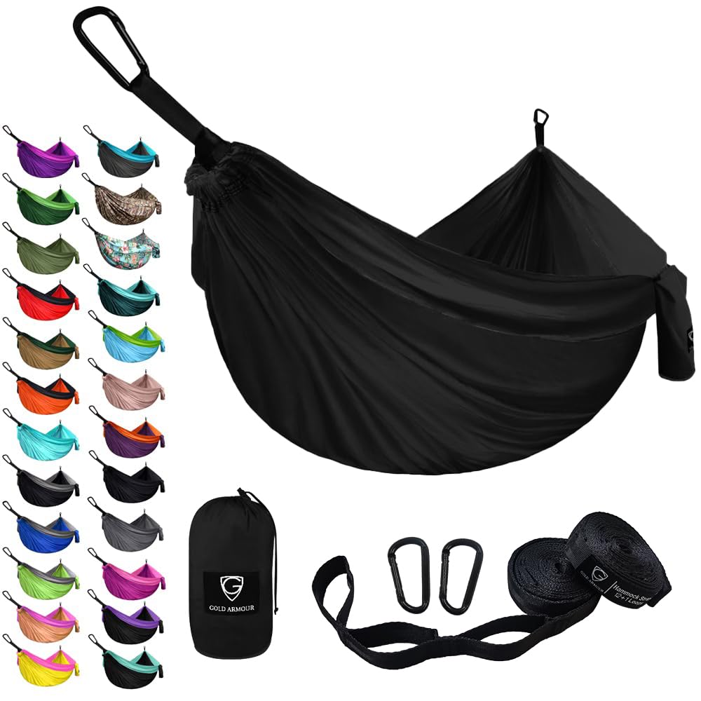 Gold Armour Camping Hammock - XL Double Hammock Portable Hammock Camping Accessories Gear for Outdoor Indoor with Tree Straps, USA Based Brand (Purple and Fuchsia)
