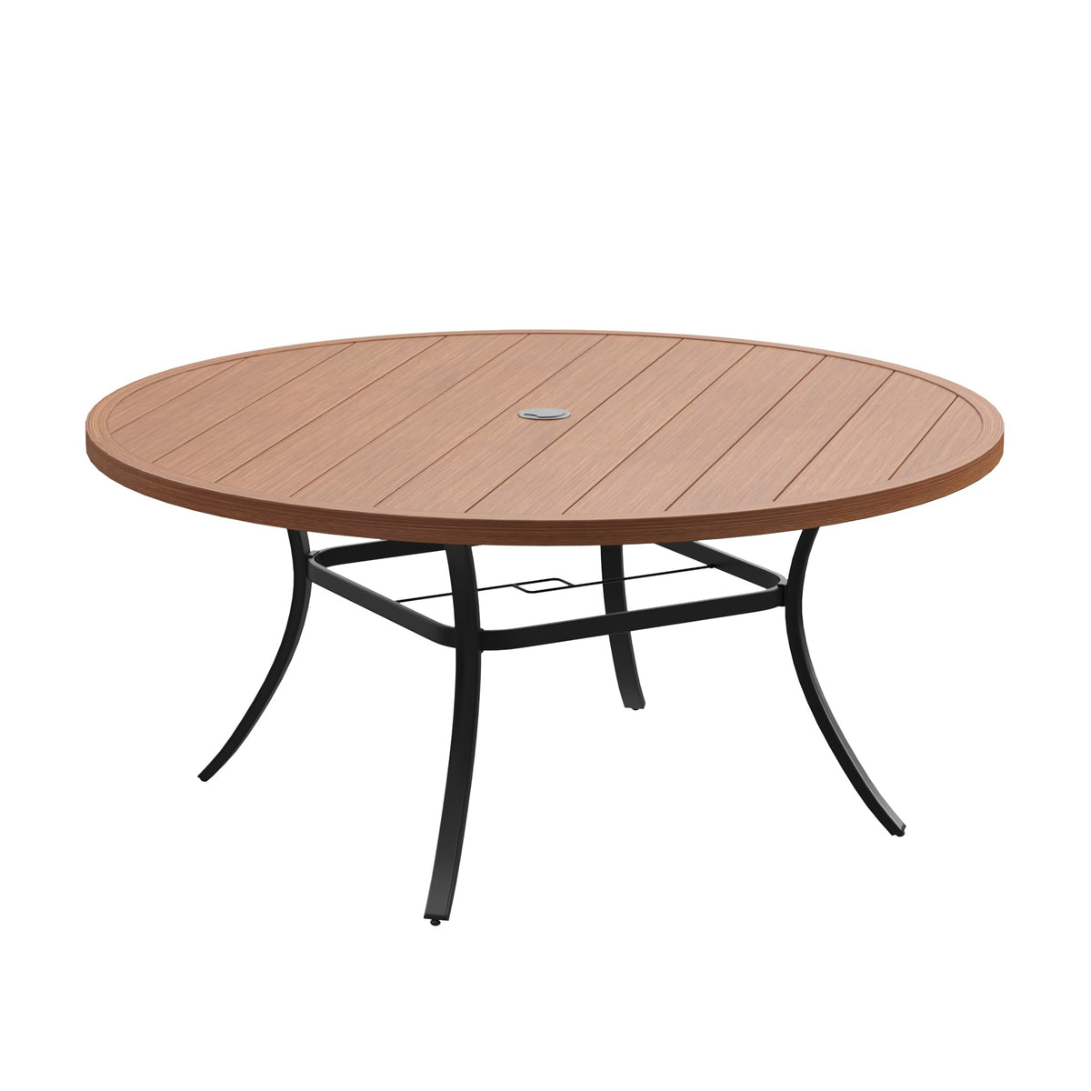 DIFY 48" Round Patio Dining Table for 6, All Weather Round Outdoor Metal Dining Table with 1.57" Umbrella Hole, Perfect for Backyard Lawn Garden, Walnut