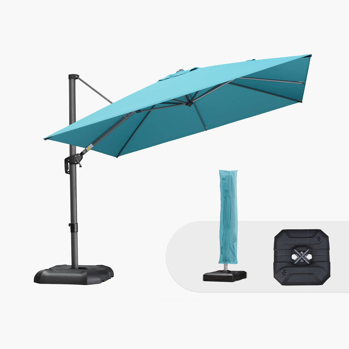 PURPLE LEAF Patio Umbrella with Base 9' x 11.5' 360° Rotation Control Beige