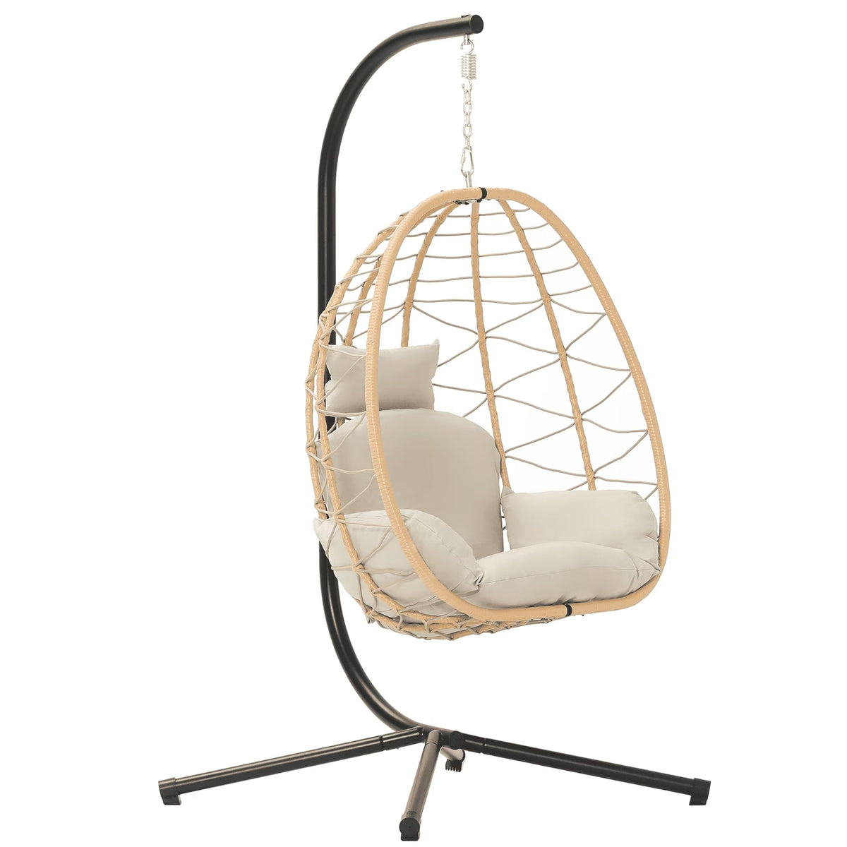 LEX CRAFT Egg Chair with Stand, Patio Wicker Hanging Chair, Hammock Swing Chair, 350LBS Capacity for Bedroom, Balcony, Garden (YE-BE)