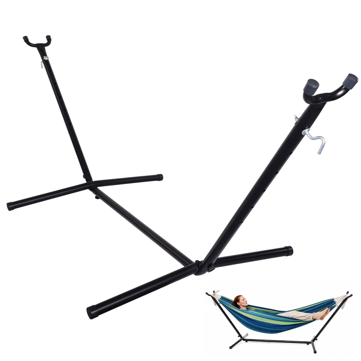 Heavy Duty Hammock Chair Stand, 400lb Capacity C-Shape Swing Stand for Outdoor Patio & Indoor Use with Hanging Buckle and Spring Hook(White)