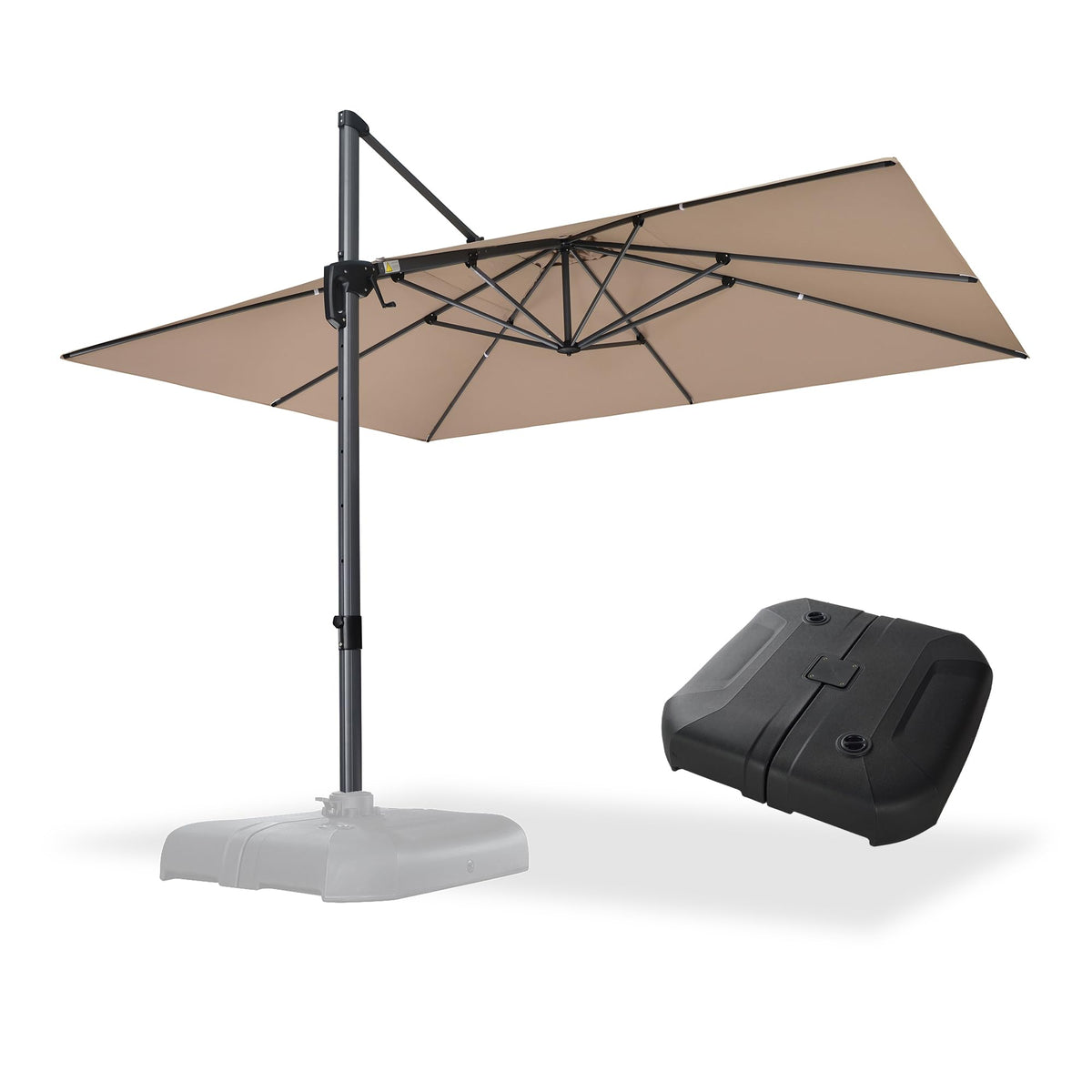 PURPLE LEAF Patio Umbrella with Base 9' x 11.5' 360° Rotation Control Beige
