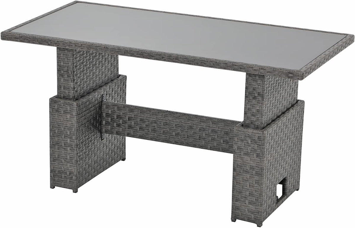 SUNSITT Outdoor Patio Lift Top Table Adjustable Height Wicker Dining Table
