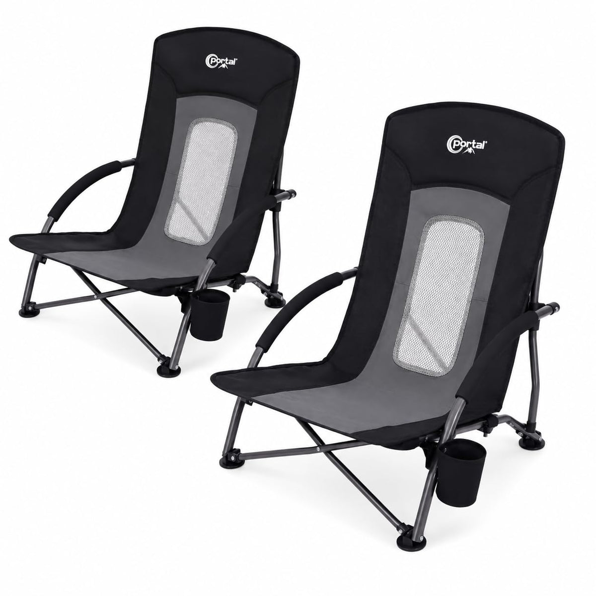 Portal Beach Chairs for Adults Camping Low Lightweight Portable Chair with Cup Holder Mesh Back Carry Bag for Outdoor Sand Lawn Travel Picnic Festival Concert