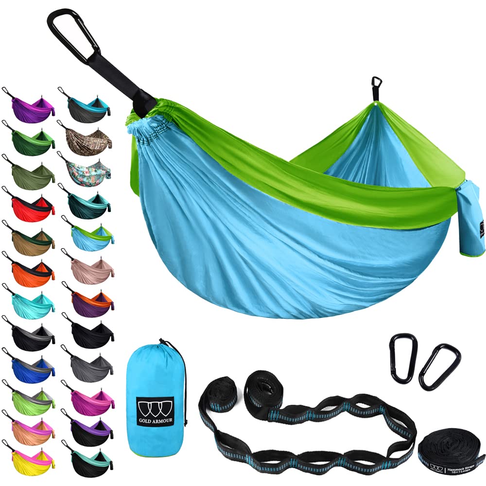 Gold Armour Camping Hammock - XL Double Hammock Portable Hammock Camping Accessories Gear for Outdoor Indoor with Tree Straps, USA Based Brand (Purple and Fuchsia)