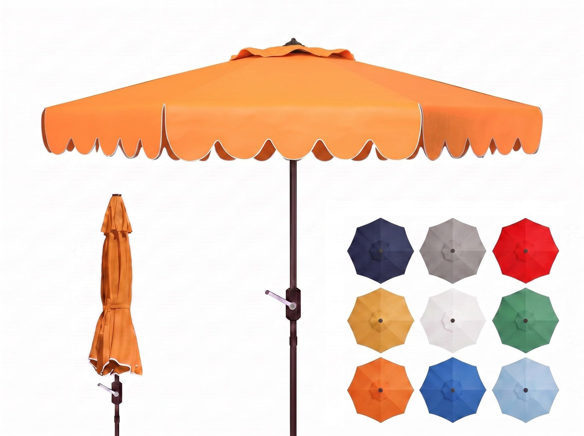 Safavieh PAT8010A Collection Venice Navy and White Single Scallop 9Ft Crank Outdoor Push Button Tilt Umbrella