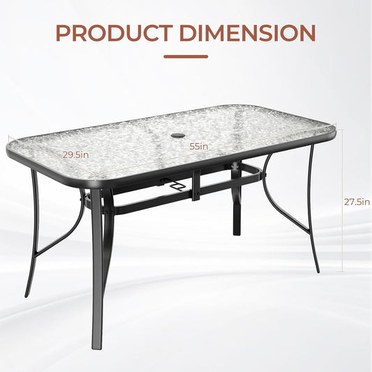 TLSUNNY Patio 30"X 55" Rectangular Glass Table with 1.69″ Umbrella Hole