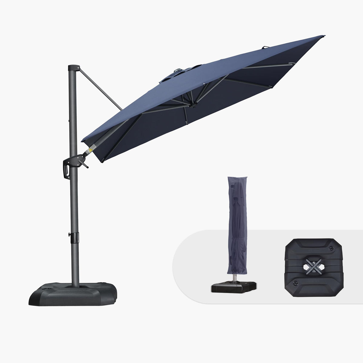 PURPLE LEAF Patio Umbrella with Base 9' x 11.5' 360° Rotation Control Beige