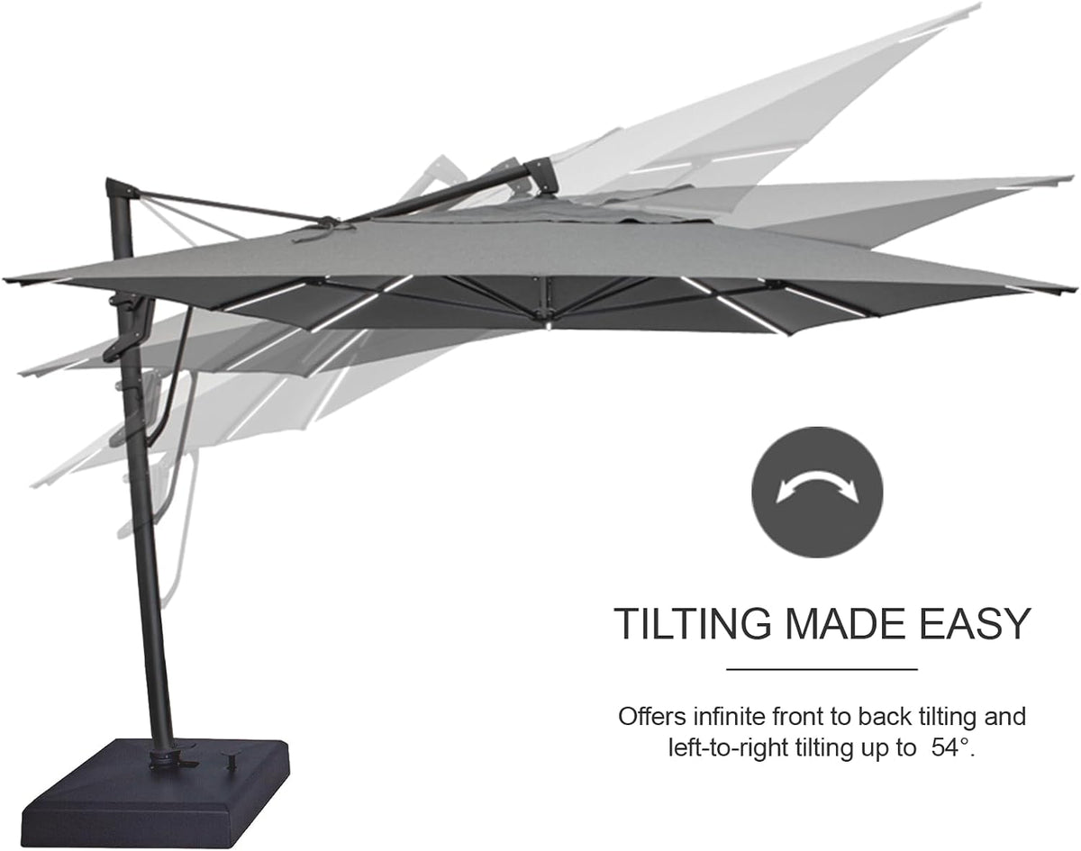Treasure Garden AKZ PLUS Cantilever Umbrella 10'x13' Rectangular Sunbrella Natural Canopy and Black Frame with Rolling Base