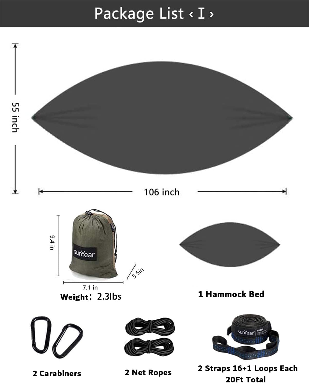 Sunyear Hammock Camping with Rain Fly Tarp and Net, Portable Camping Hammock Double Tree Hammock Outdoor Indoor Backpacking Travel & Survival, 2 Tree Straps,100% Waterproof Green Bundle