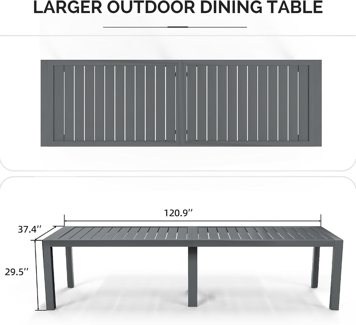 PURPLE LEAF Patio Dining Table for 10, All Aluminum Frame Height Adjustable