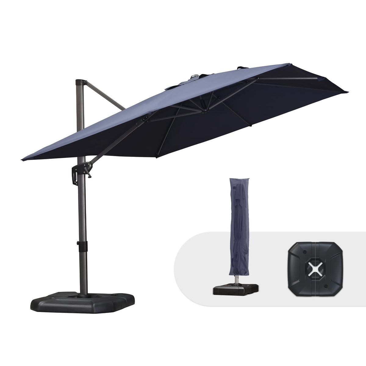 PURPLE LEAF Patio Umbrella with Base 9' x 11.5' 360° Rotation Control Beige