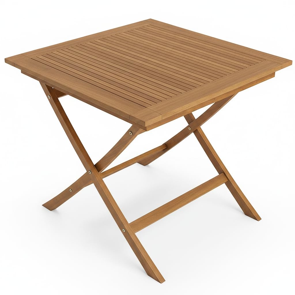 Tangkula 36 Inches Outdoor Folding Round Dining Table, No Assembly Patio Acacia Wood Bistro Table with Slatted Tabletop, 4-Person Outside Dining Furniture for Backyard, Porch, Balcony