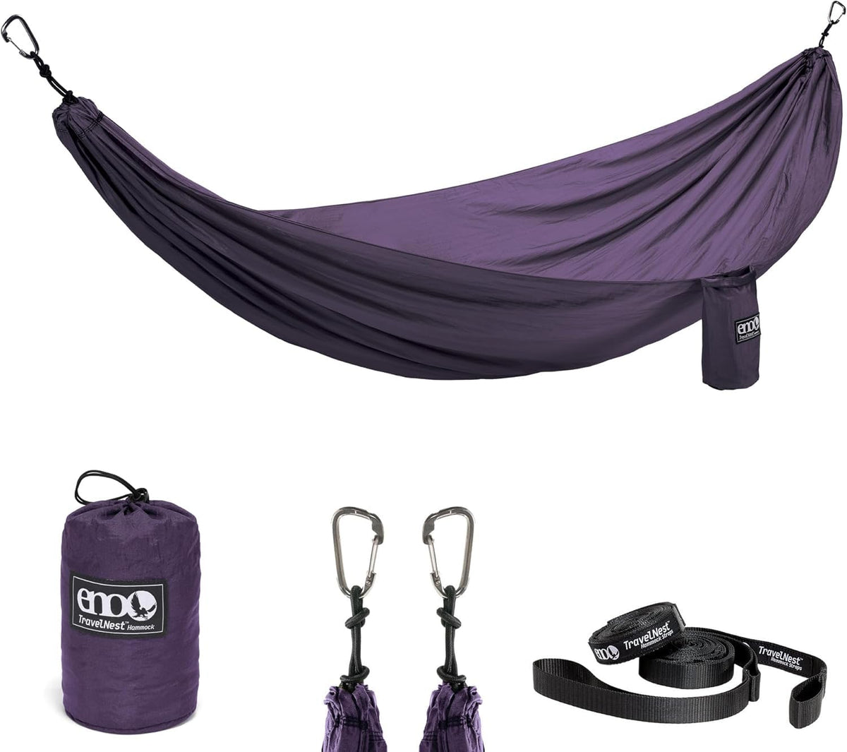 ENO TravelNest Hammock & Straps Combo - Portable Hiking and Camping Hammock with Straps Included - Travel Hammock for Camping, Hiking, Backpacking, a Festival, or The Beach - Moss