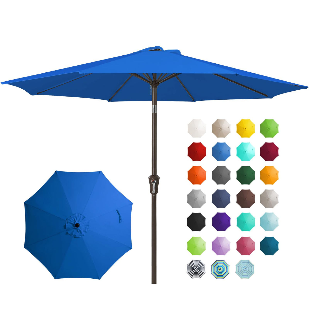 JEAREY 9FT Outdoor Patio Umbrella, Market Umbrella, Dark Blue