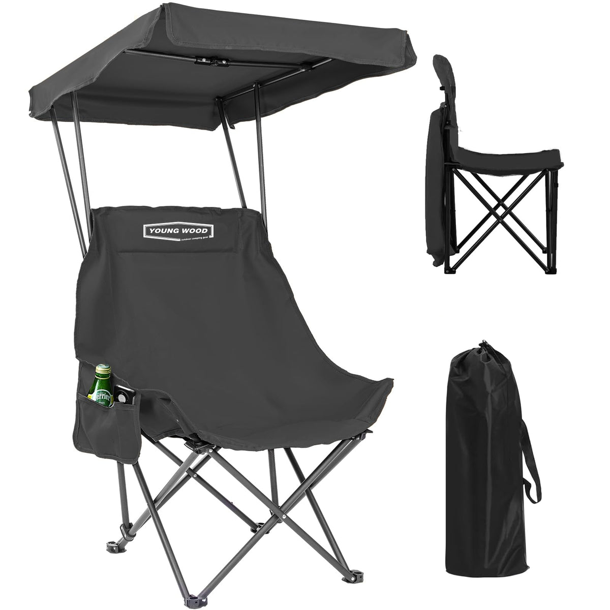 YOUNG WOOD Camping Chair with Canopy, Beach Chair with Shade,Portable,Lightweight Oversized for All, Easy to Open and Close Without Installation, Side Pocket Design for All Outdoor Activities，Blue