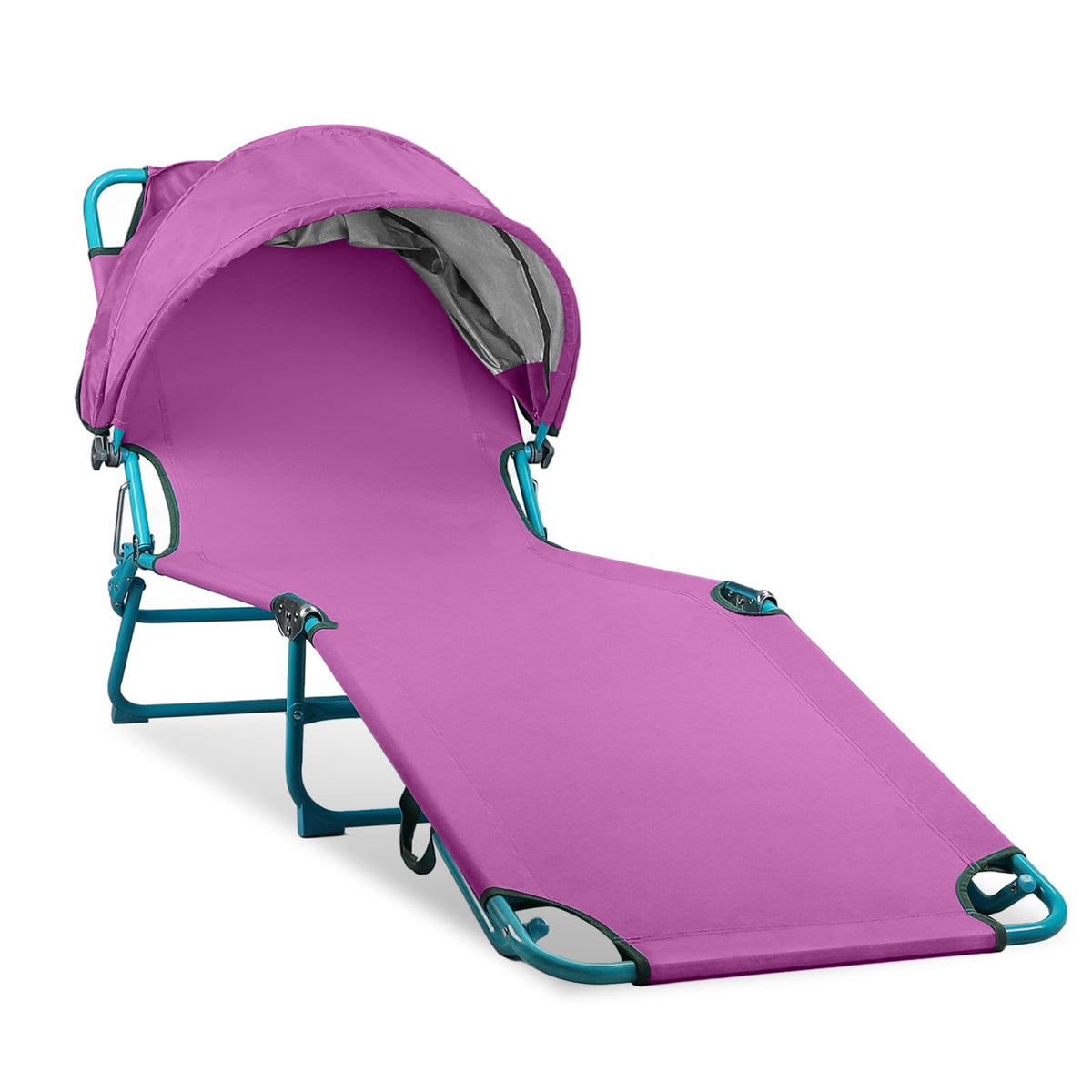 Colorsoul Tanning Chair with Sun Canopy,Adjustable 4-Position Beach Lounge Chair for Adults,Heavy Duty Folding Outdoor Lounge Chair,for Patio Poolside Sunbathing,UPF 50+,300 LBS,Yellow