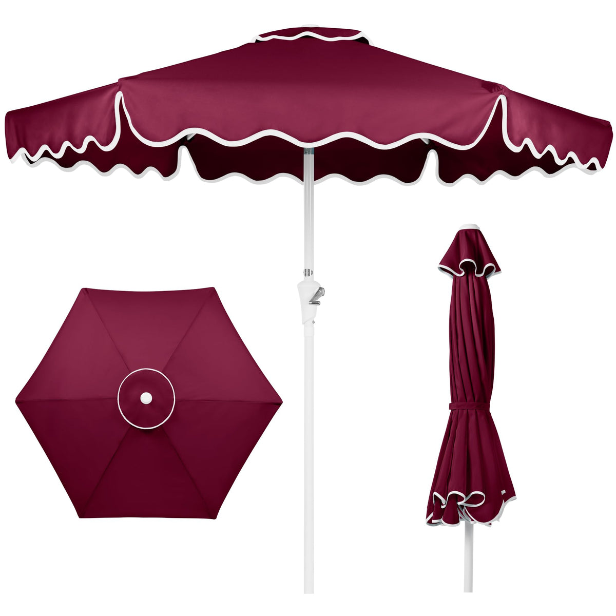 Best Choice Products 7.5ft Patio Market Umbrella with Wavy Trim, UV-Fade-Resistant 210g Canopy, Crank & Tilt, Wind Vent, Heavy-Duty Frame - Black