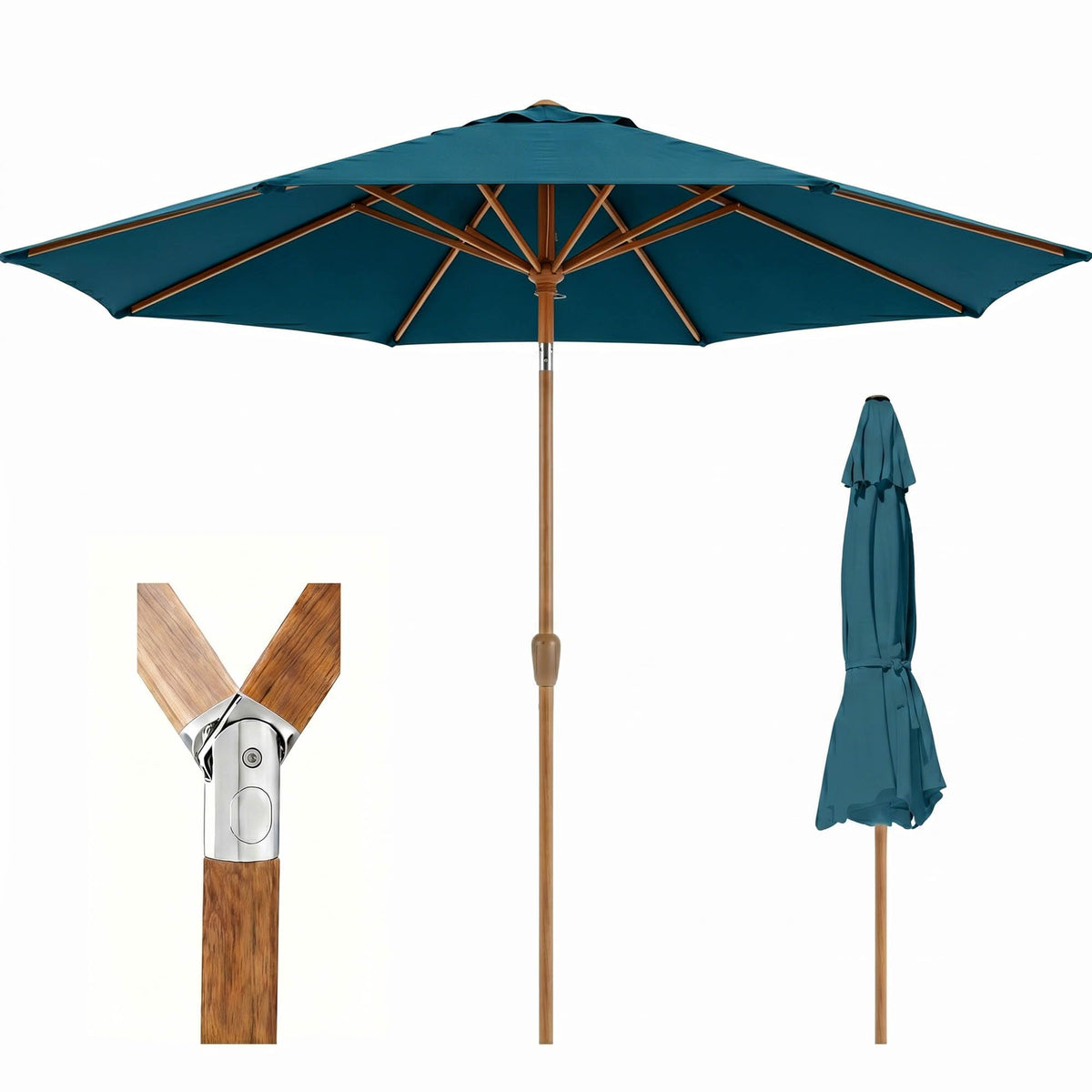 9ft Outdoor Patio Umbrella, Market Table Umbrella with Crank and Easy Push Button Tilt, Wood Grain Frame, UPF 50+ for Pool, Garden, Deck, Backyard