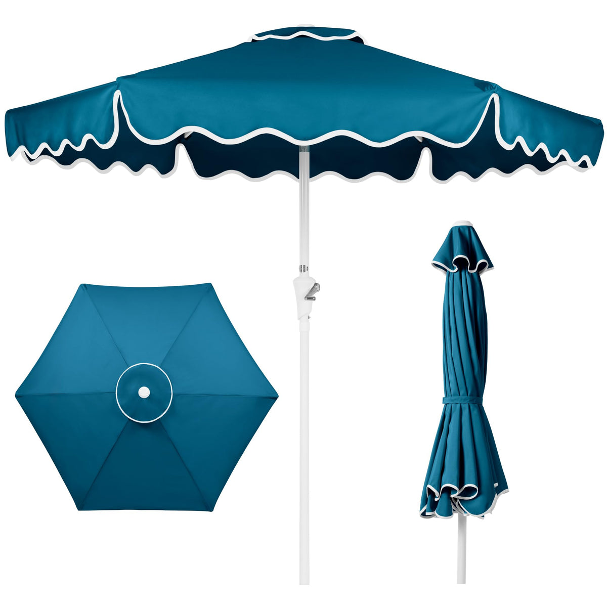 Best Choice Products 7.5ft Patio Market Umbrella with Wavy Trim, UV-Fade-Resistant 210g Canopy, Crank & Tilt, Wind Vent, Heavy-Duty Frame - Black