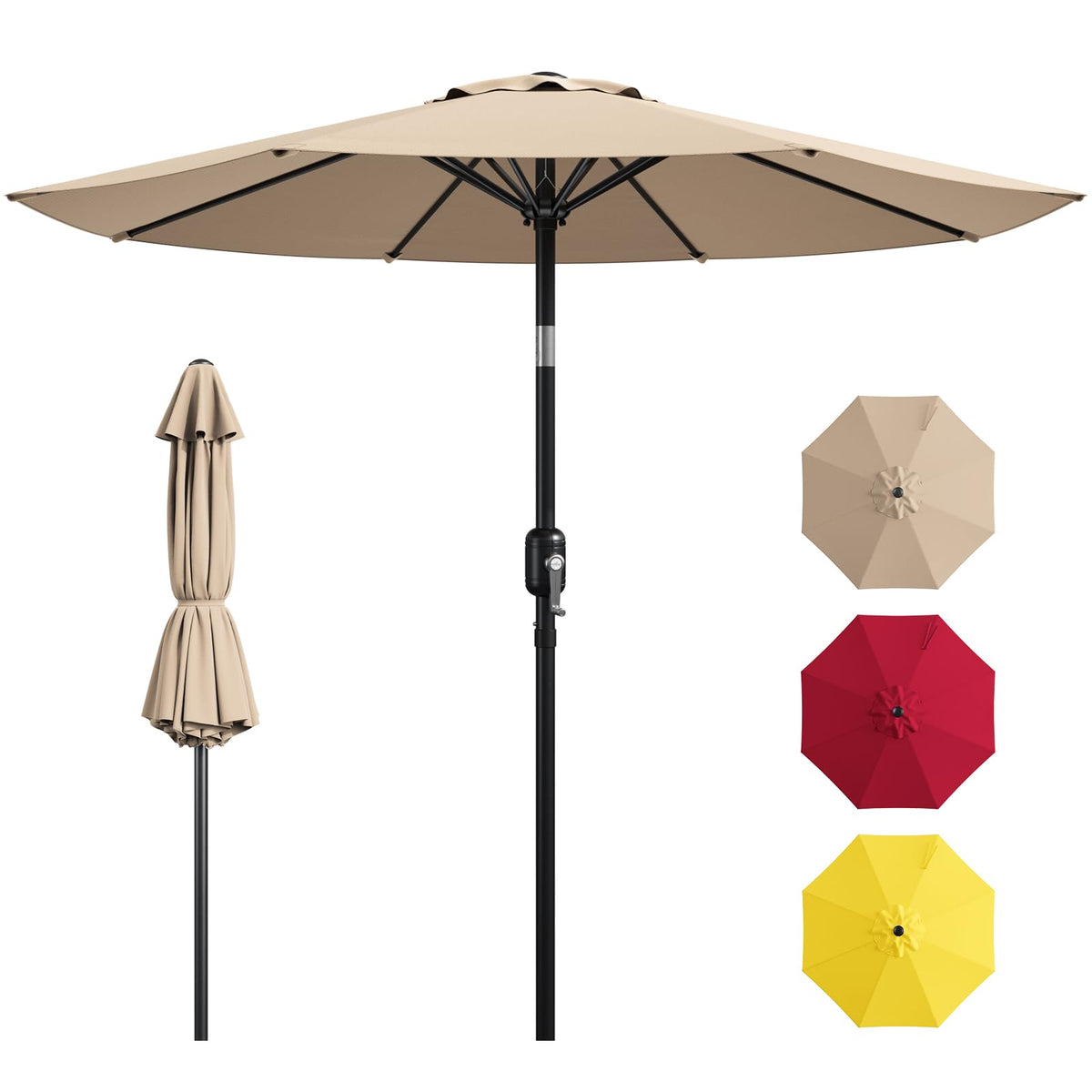 9FT Patio Umbrella,Outdoor Table Umbrella with Push Button Tilt & Crank,Pool Umbrella with Fade-Resistant Canopy, Heavy-Duty Steel Frame, Vented Top, for Deck, Backyard & Market