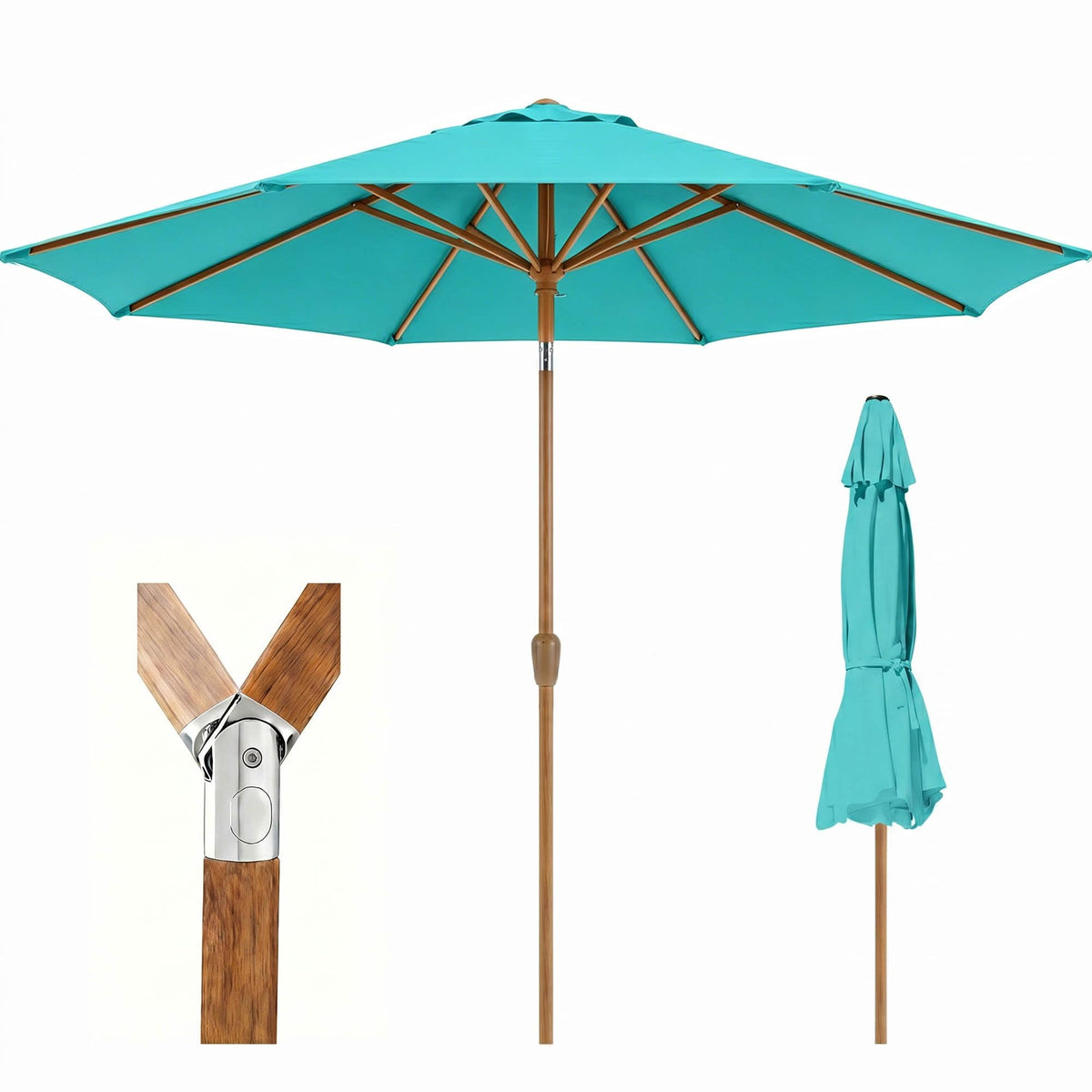 9ft Outdoor Patio Umbrella, Market Table Umbrella with Crank and Easy Push Button Tilt, Wood Grain Frame, UPF 50+ for Pool, Garden, Deck, Backyard