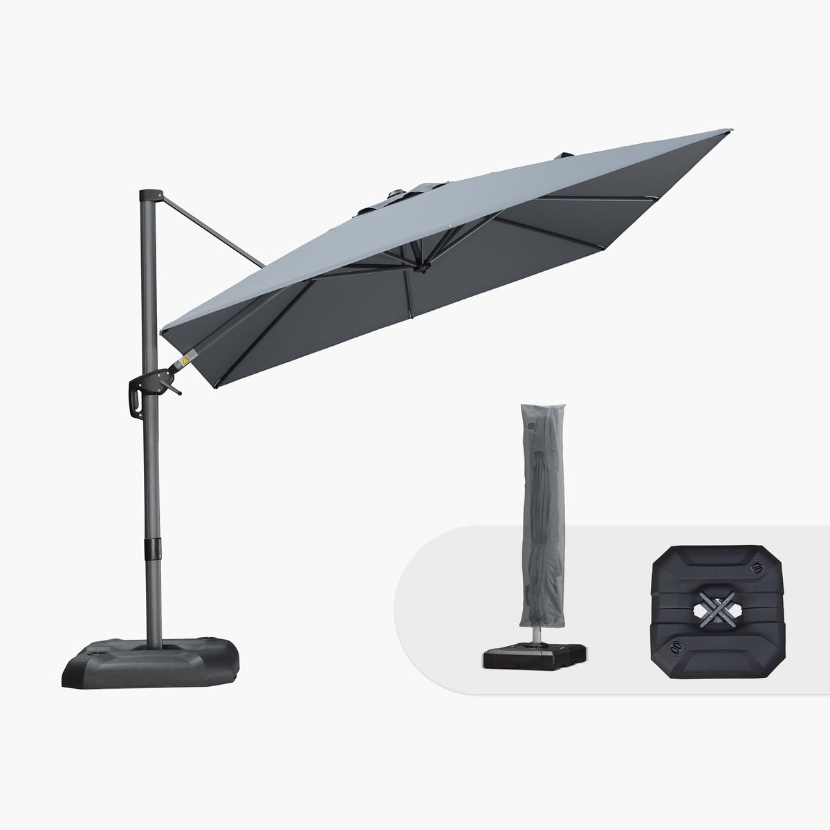 PURPLE LEAF Patio Umbrella with Base 9' x 11.5' 360° Rotation Control Beige