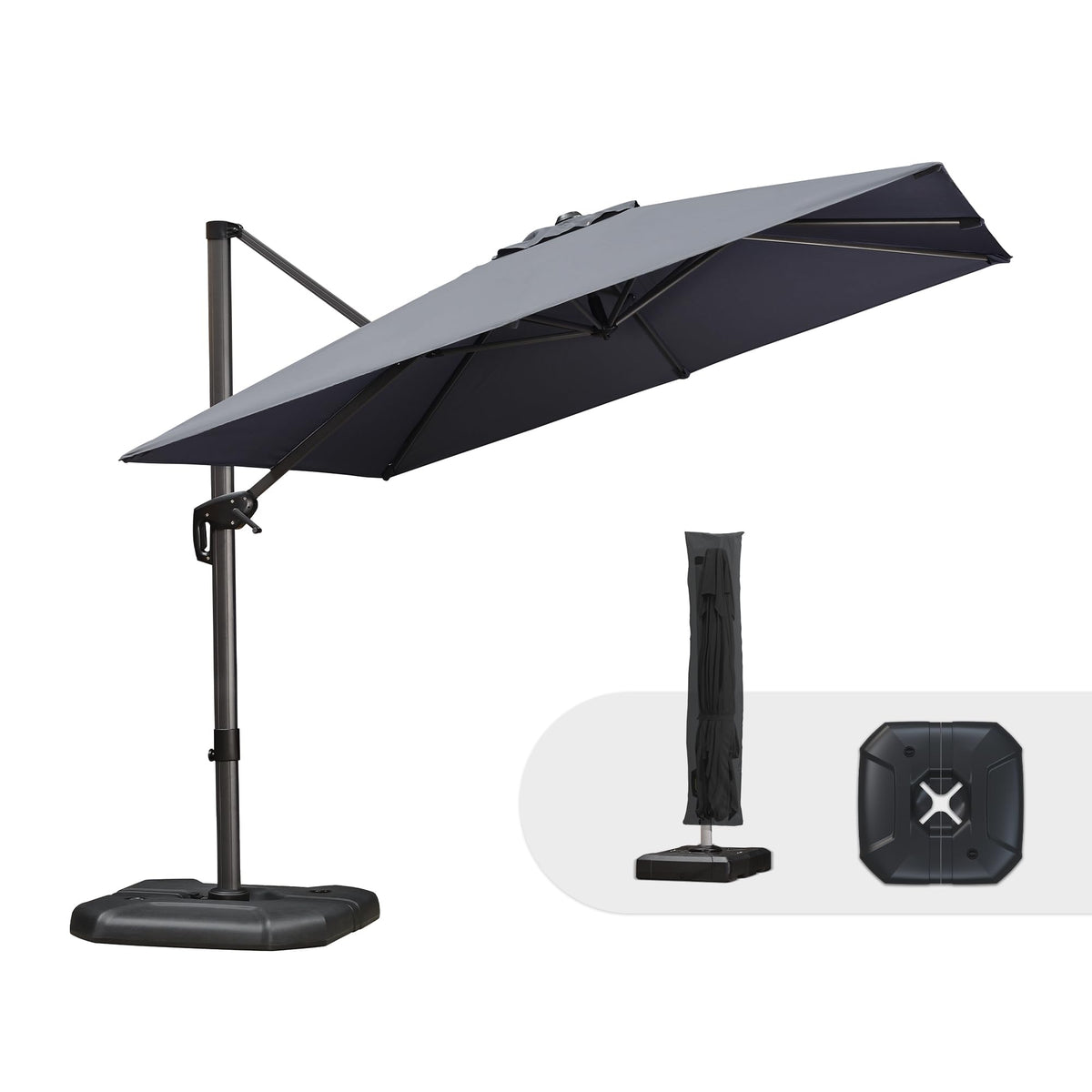 PURPLE LEAF Patio Umbrella with Base 9' x 11.5' 360° Rotation Control Beige