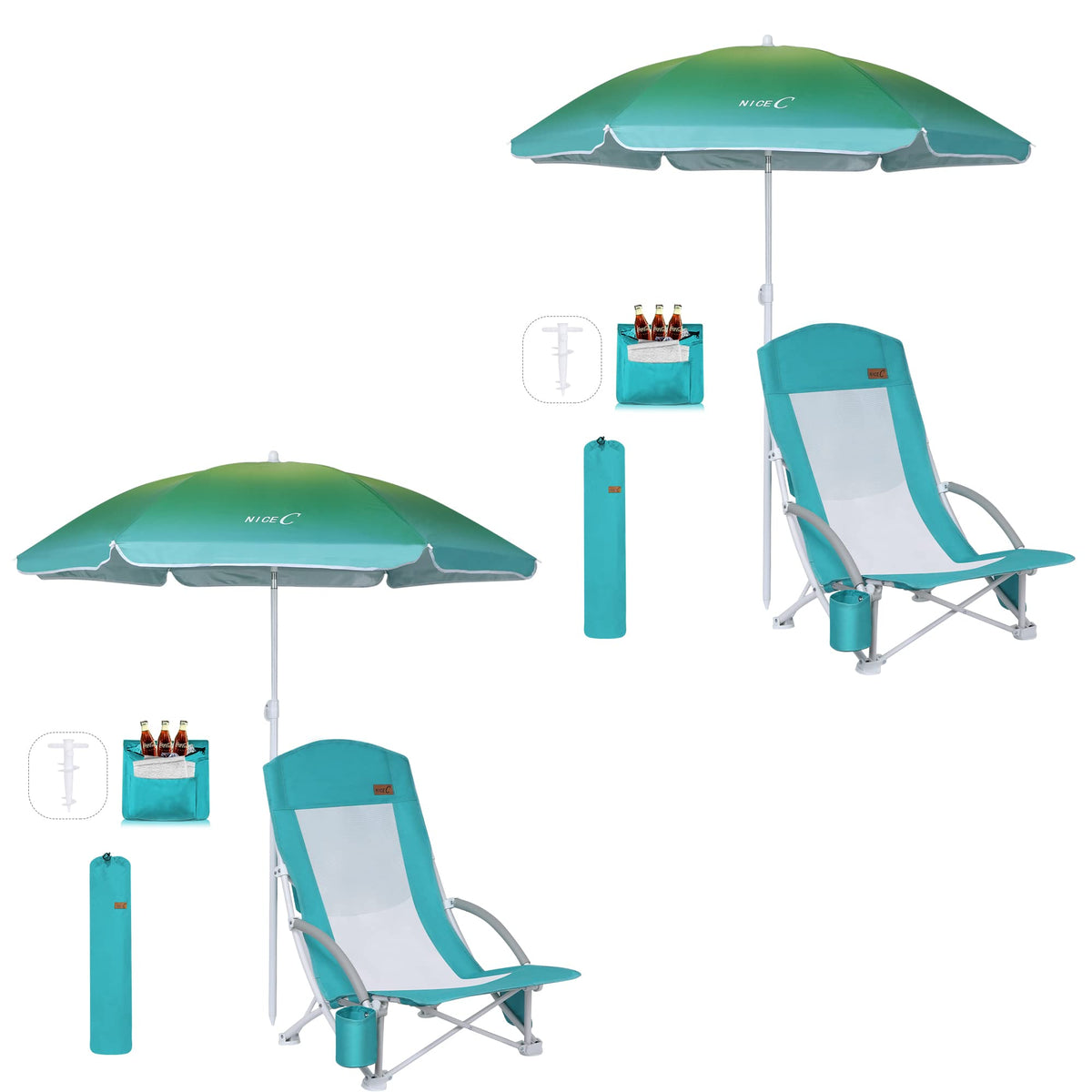 Nice C Low Beach Chair with Umbrella, Sand Chair, Lake Chair (1 Pack Blue)