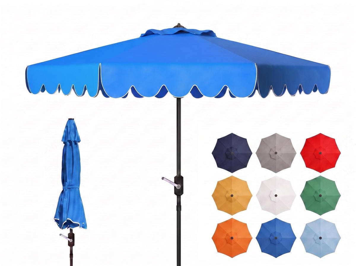 Safavieh PAT8010A Collection Venice Navy and White Single Scallop 9Ft Crank Outdoor Push Button Tilt Umbrella