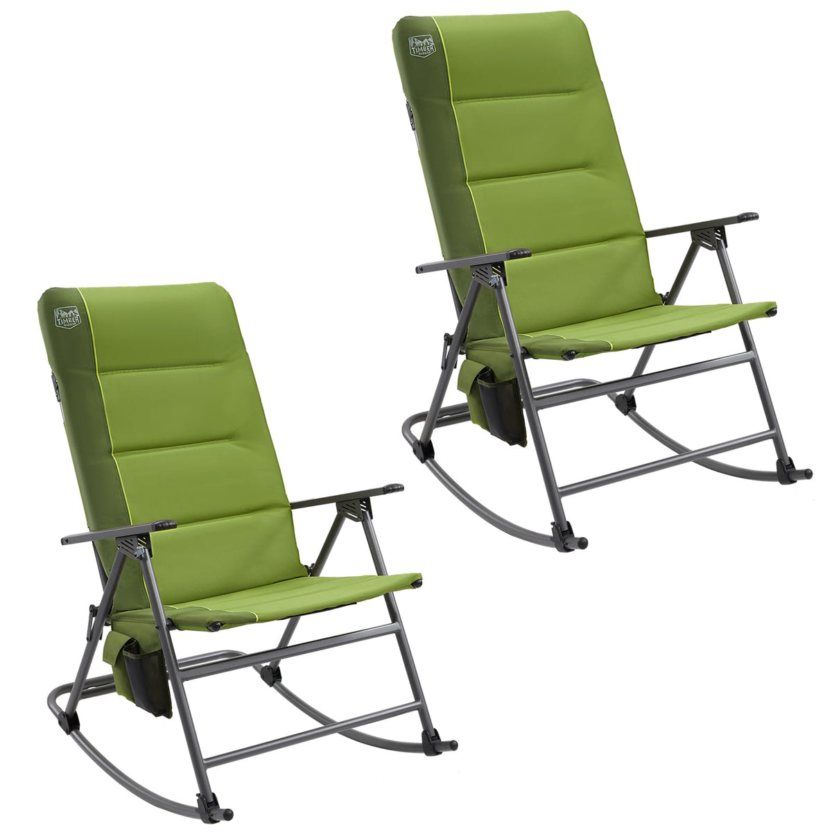 Timber Ridge Oversized Folding Rocking Camping Chair, Padded Outdoor Rocker with High Back, Portable Outdoor Chair for Patio, Garden, Lawn, Supports up to 400 lbs, Green