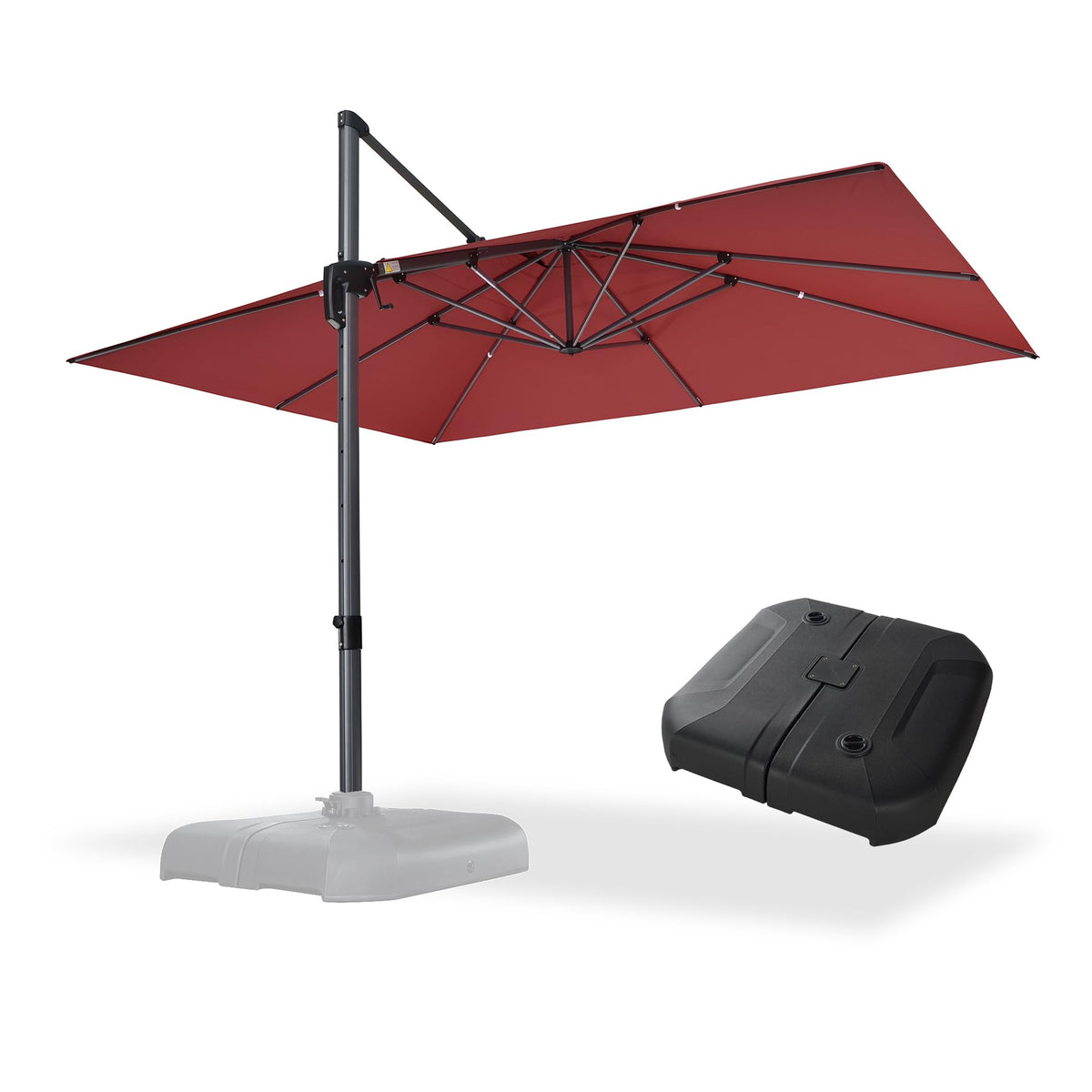 PURPLE LEAF Patio Umbrella with Base 9' x 11.5' 360° Rotation Control Beige
