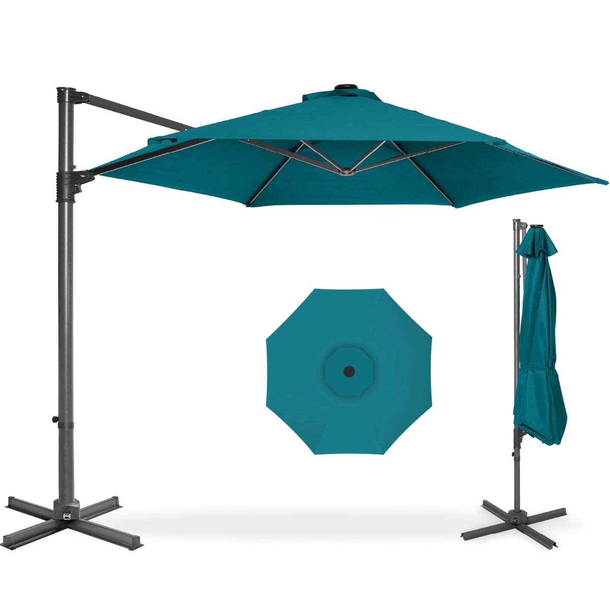 Best Choice Products 10ft Offset Hanging Market Patio Umbrella w/Easy Tilt Adjustment, Polyester Shade, 8 Ribs for Backyard, Poolside, Lawn and Garden - Tan