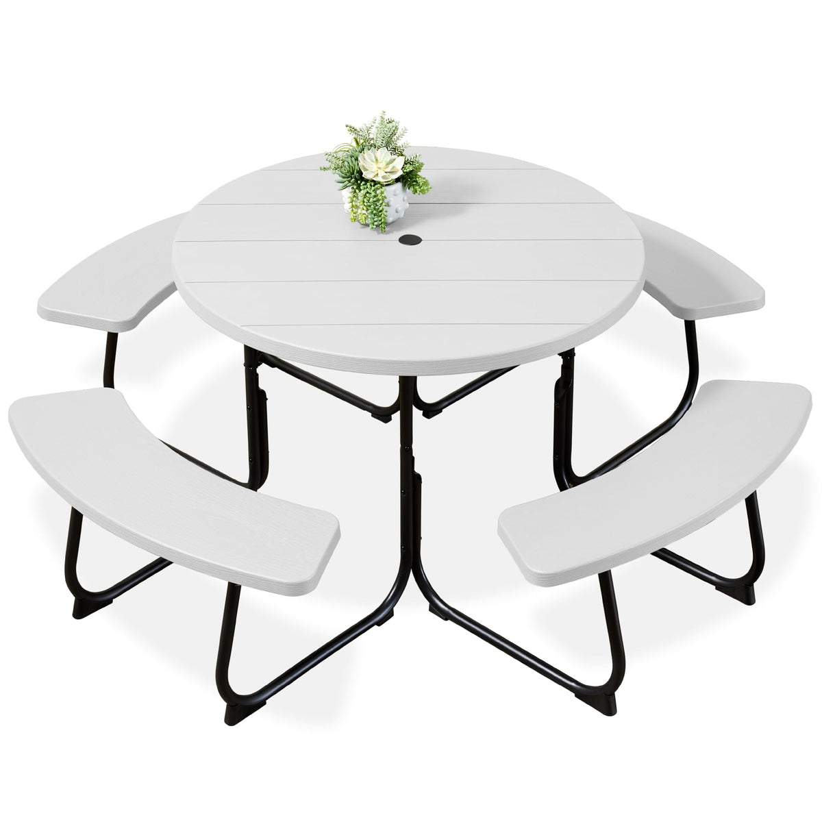 Best Choice Products 8-Person Outdoor Bench Patio Picnic Table, Circular w/ 4 Built-in Benches and Umbrella Hole, 2000lb Capacity - Green