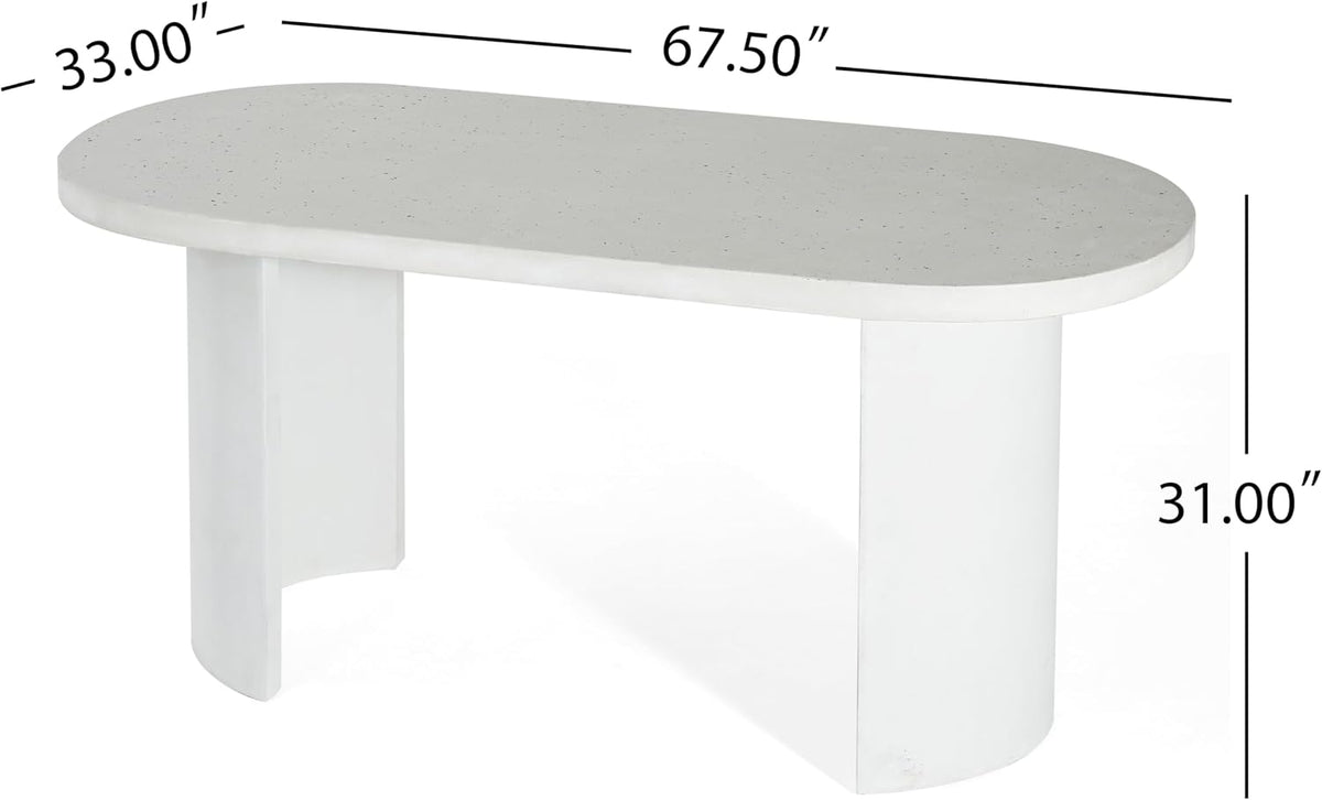 Christopher Knight Home Alan Modern Minimalist Concrete Outdoor Dining Table with White Terrazzo Tabletop, Oval Top Dining Table for 6, Pedestal Kitchen Table, Ideal for Family Gatherings, White