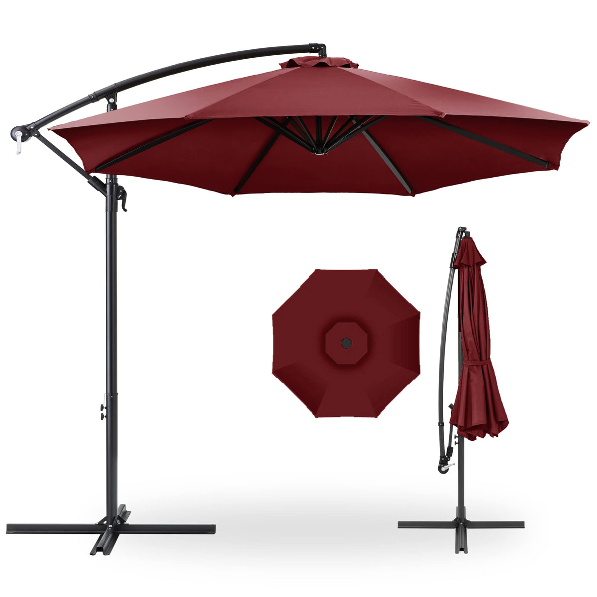 Best Choice Products 10ft Offset Hanging Market Patio Umbrella w/Easy Tilt Adjustment, Polyester Shade, 8 Ribs for Backyard, Poolside, Lawn and Garden - Tan
