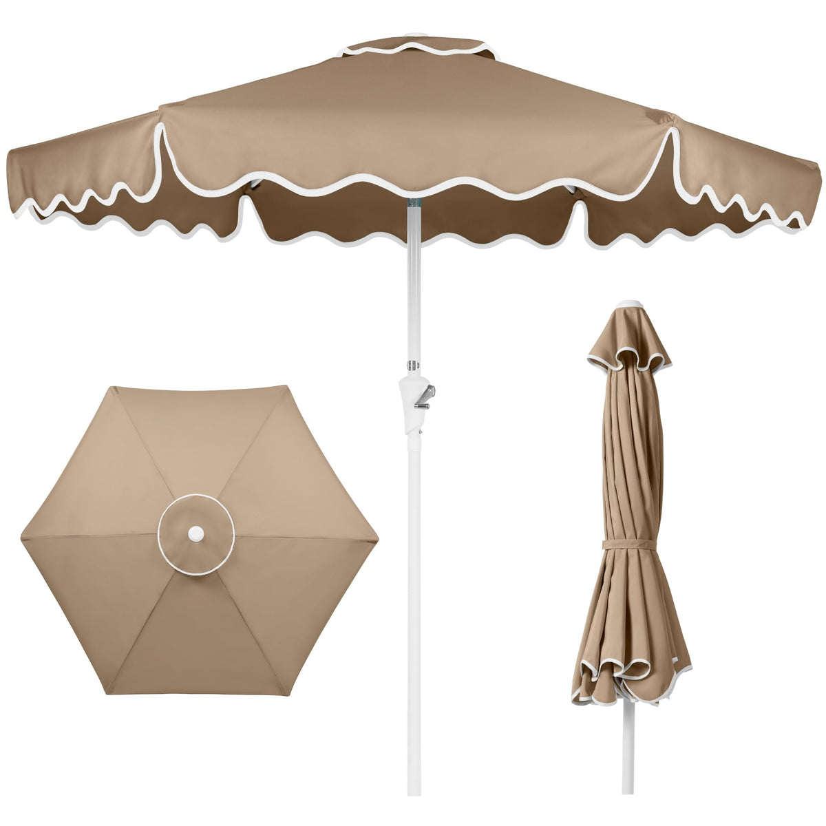 Best Choice Products 7.5ft Patio Market Umbrella with Wavy Trim, UV-Fade-Resistant 210g Canopy, Crank & Tilt, Wind Vent, Heavy-Duty Frame - Black