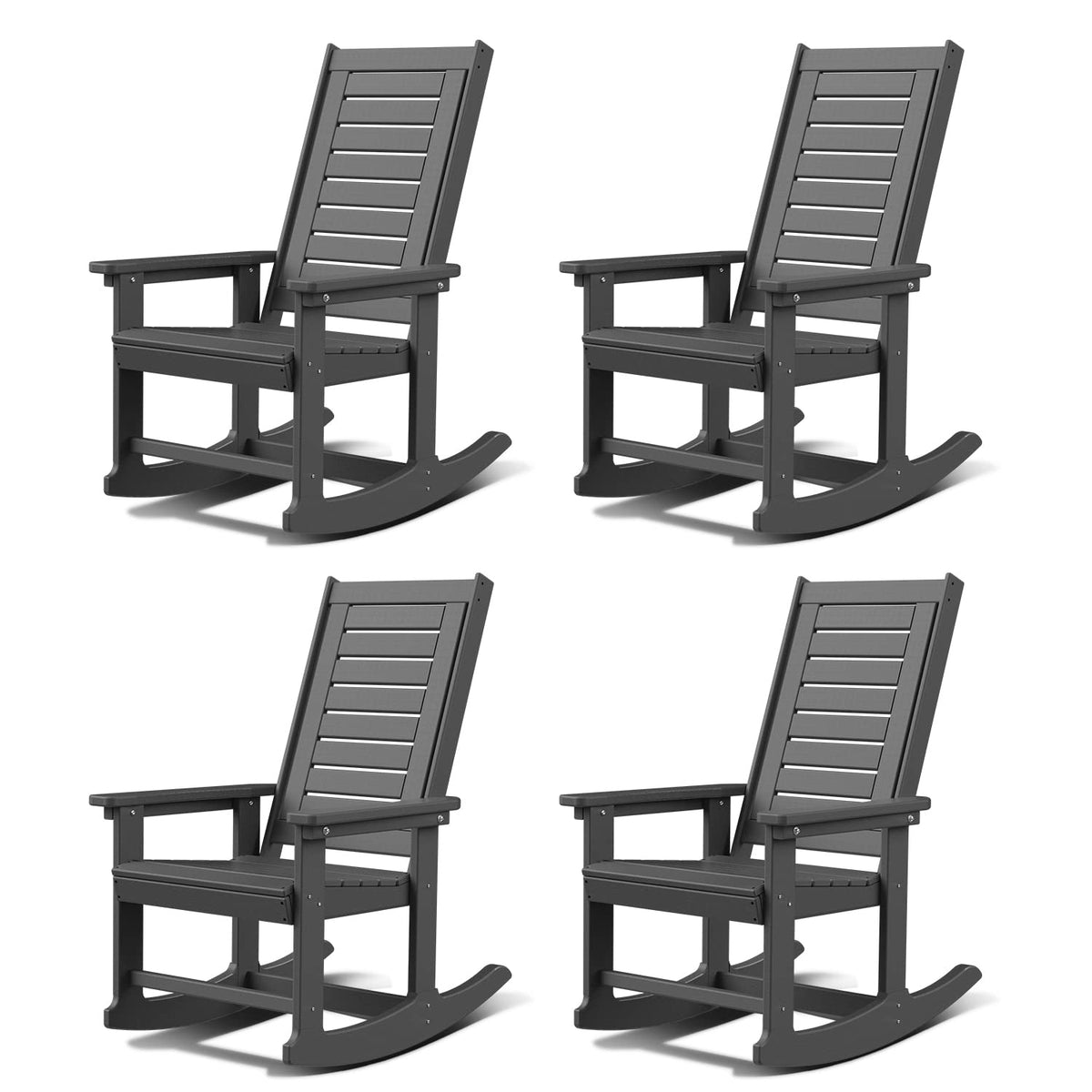 GREENVINES Oversized Outdoor Rocking Chairs Set of 2, HDPE Rocker, Black