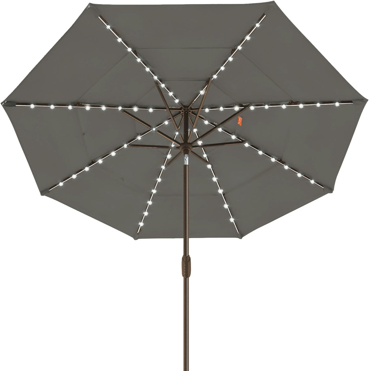 EliteShade USA 10-Year-Non-Fading 9ft 3-Tier Market Patio Umbrella, Commercial Table Umbrella with 80 Solar LED Lights, Crank Open, Windproof & UPF 50+ UV Protection for Garden, Deck, Pool, Backyard, Heather Beige