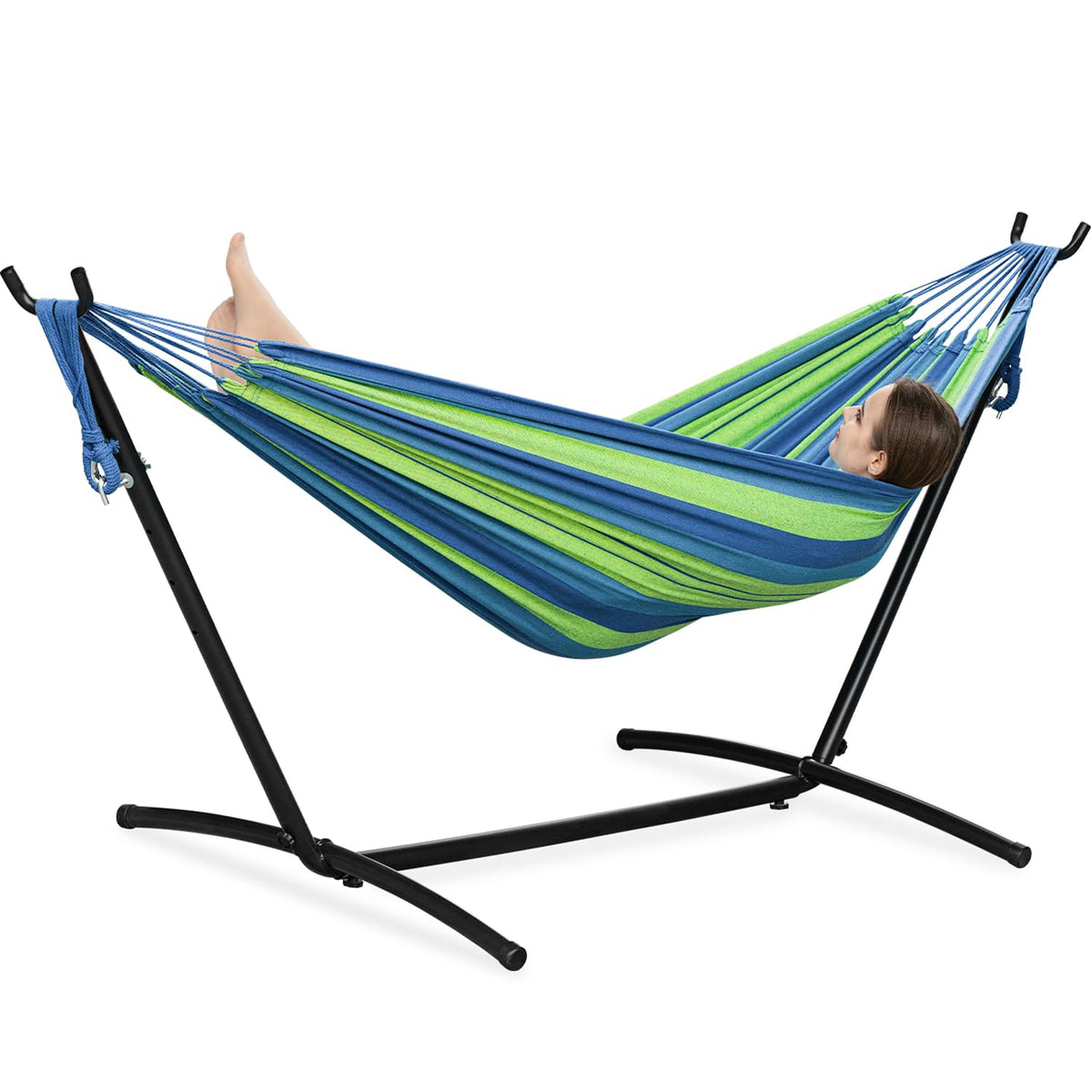 PNAEUT Double Hammock with Stand for Outside, Heavy-Duty, Portable (Coffee)