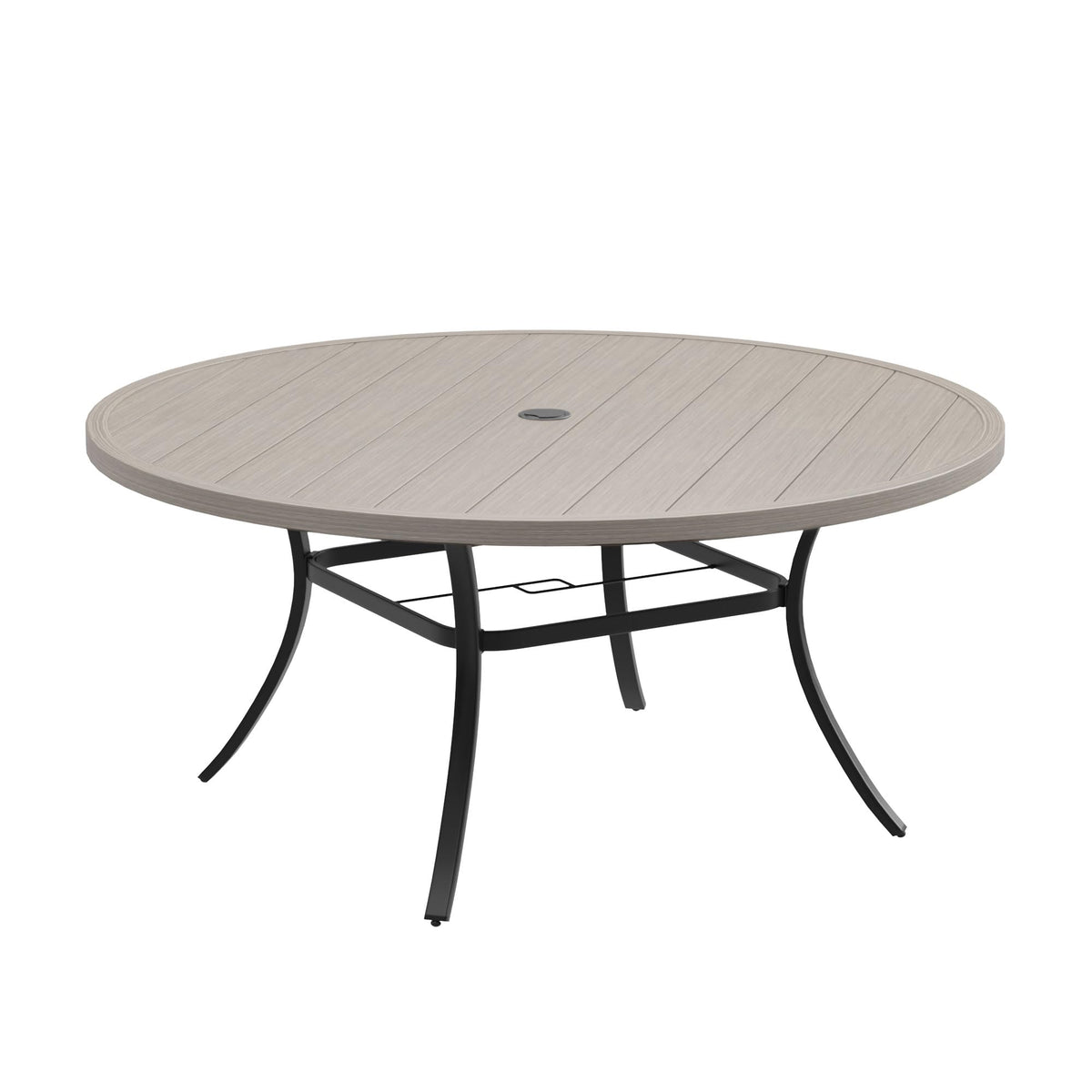 DIFY 48" Round Patio Dining Table for 6, All Weather Round Outdoor Metal Dining Table with 1.57" Umbrella Hole, Perfect for Backyard Lawn Garden, Walnut