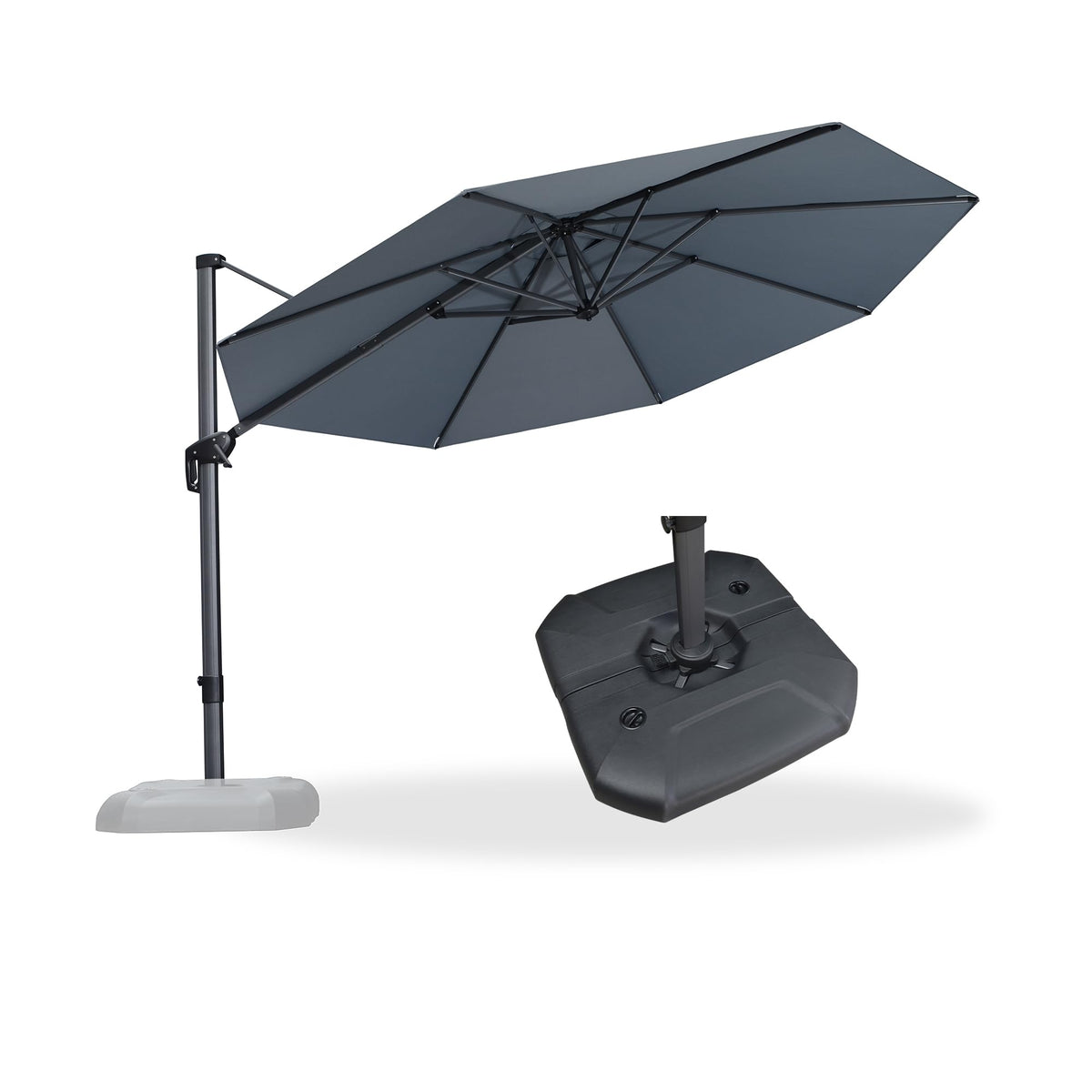 PURPLE LEAF Patio Umbrella with Base 9' x 11.5' 360° Rotation Control Beige