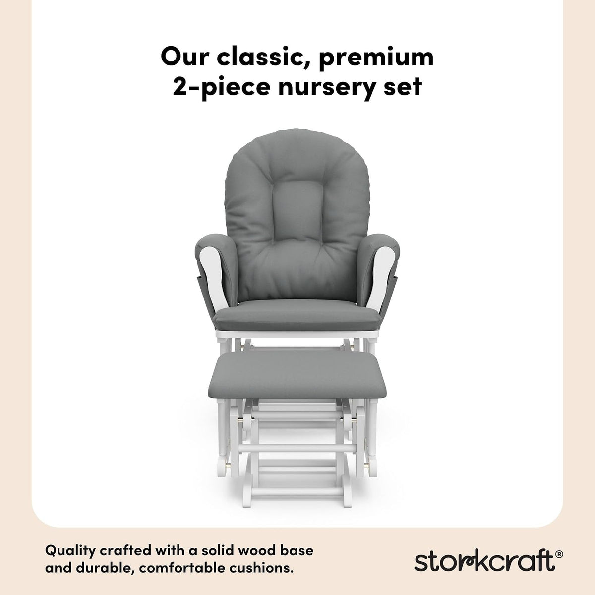 Storkcraft Premium Hoop Glider & Ottoman, White/Gray
